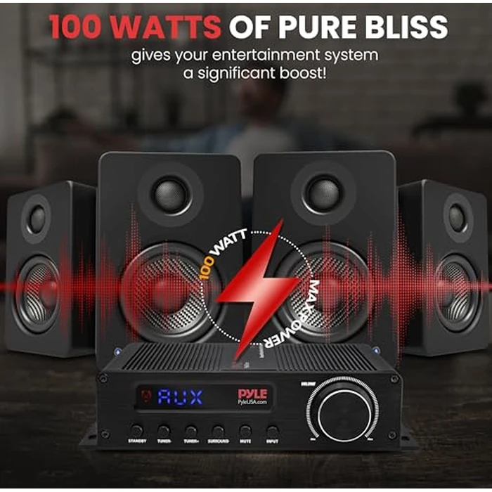Pyle Stereo Amplifier - 100W Bluetooth Home Audio Receiver with 5.1 Channel, Perfect for Home Theater, Studio, Office, w/HDMI ARC, AUX, FM Antenna, Subwoofer Speaker Input, 12V Adapter by Pyle - Image 2