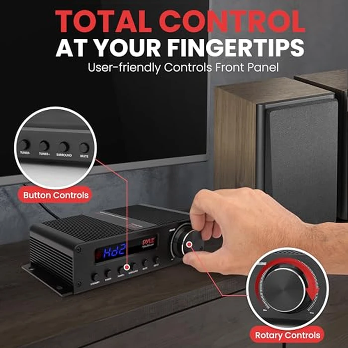 Pyle Stereo Amplifier - 100W Bluetooth Home Audio Receiver with 5.1 Channel, Perfect for Home Theater, Studio, Office, w/HDMI ARC, AUX, FM Antenna, Subwoofer Speaker Input, 12V Adapter by Pyle - Image 5