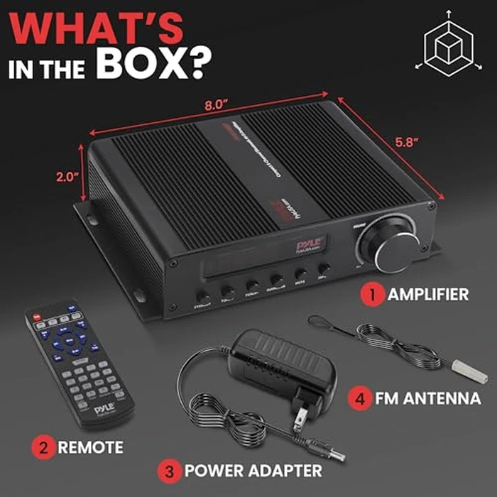Pyle Stereo Amplifier - 100W Bluetooth Home Audio Receiver with 5.1 Channel, Perfect for Home Theater, Studio, Office, w/HDMI ARC, AUX, FM Antenna, Subwoofer Speaker Input, 12V Adapter by Pyle - Image 6