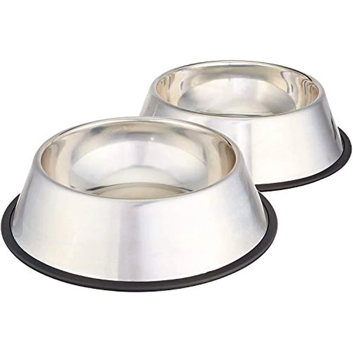 Amazon Basics Stainless Steel Non-Skid Dog Water And Food Bowls, Dishwasher Safe, Rust Resistant, 38oz Capacity, 10 x 2.8 Inches, 2-Pack by Amazon Basics - Used - Good condition
