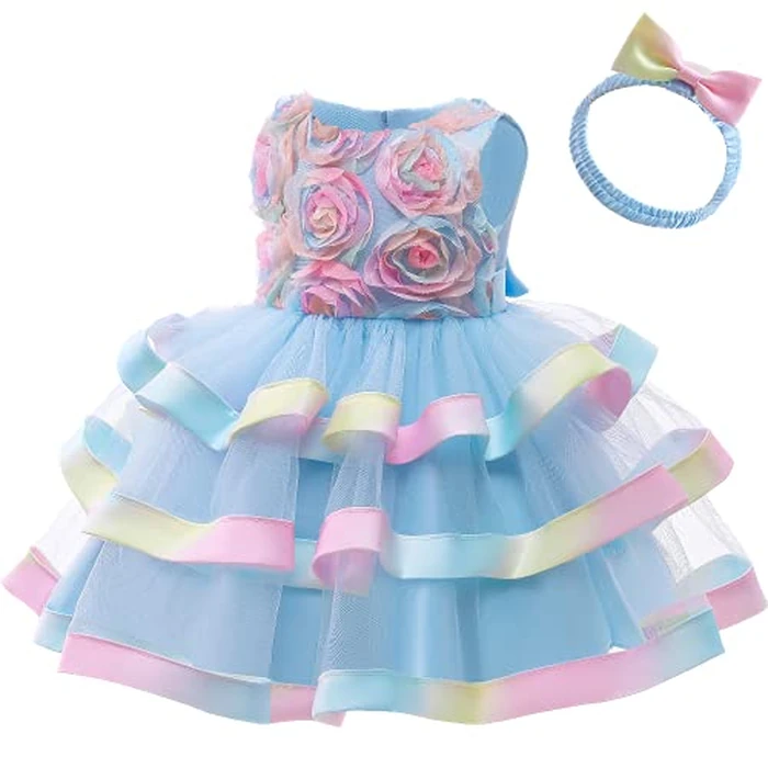 Formal Prom Pageant Wedding Girls Dresses A-line Knee Length Tutu Ruffle Lace Dress Princess Party Infant Baby Birthday Dress 12M 18M Blue 90 by AIMJCHLD - Image 3