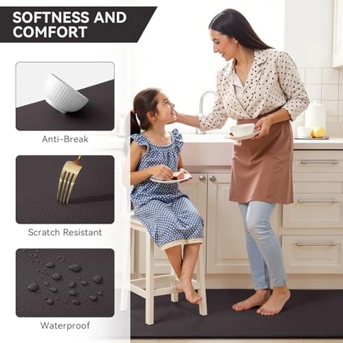 OLANLY Anti Fatigue Kitchen Mats for Floor, Non-Slip Washable Kitchen Rugs Set of 2, 17.3"x70"+17.3"x30", Comfort Waterproof Standing Mats for Kitchen, Laundry Room, Office, Chocolate by OLANLY - Image 4