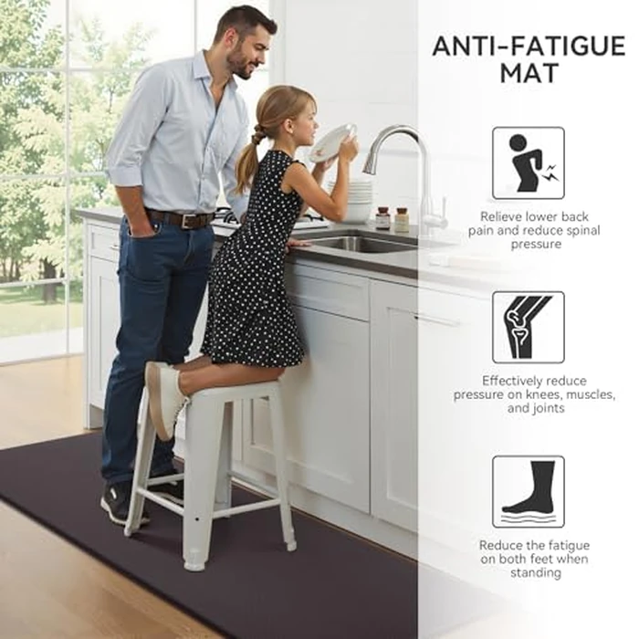 OLANLY Anti Fatigue Kitchen Mats for Floor, Non-Slip Washable Kitchen Rugs Set of 2, 17.3"x70"+17.3"x30", Comfort Waterproof Standing Mats for Kitchen, Laundry Room, Office, Chocolate by OLANLY - Image 7