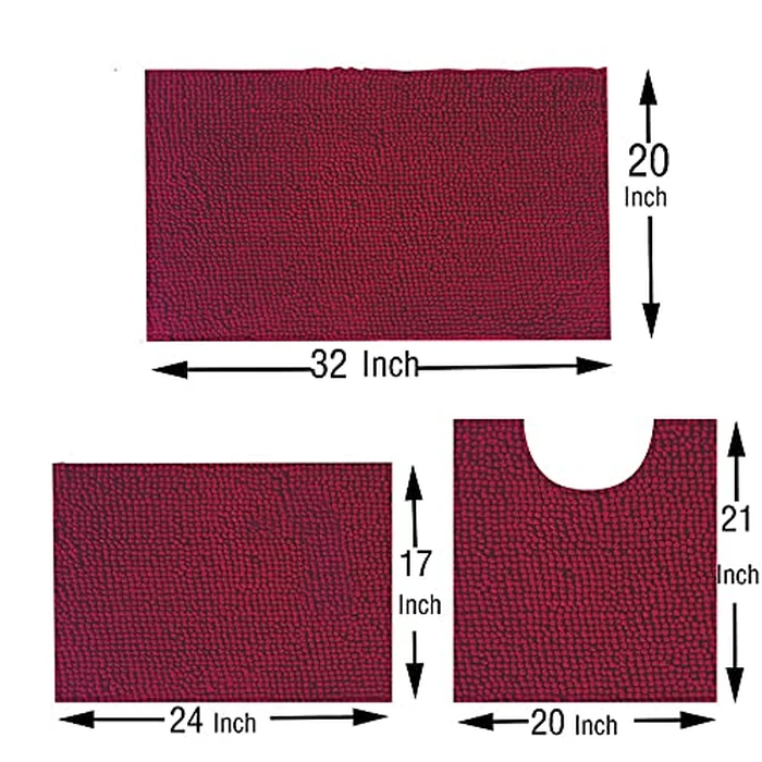 Madeals Bath Rug Set 4 Piece with Toilet Lid Cover Combo, Soft Shaggy Bath Rug Set 3 Piece and U-Shaped Toilet Floor Rug Burgundy by Madeals - Image 3