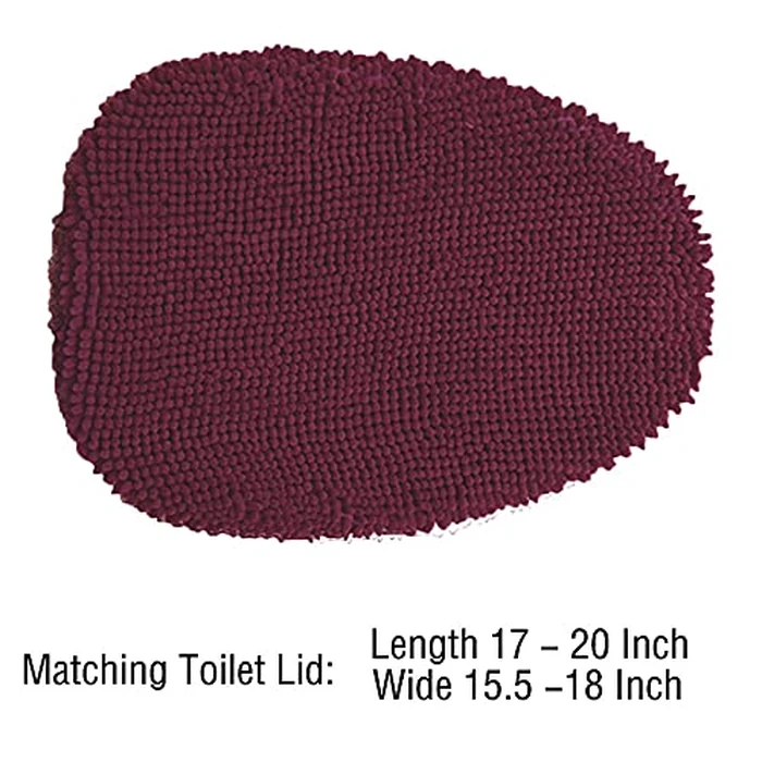 Madeals Bath Rug Set 4 Piece with Toilet Lid Cover Combo, Soft Shaggy Bath Rug Set 3 Piece and U-Shaped Toilet Floor Rug Burgundy by Madeals - Image 4