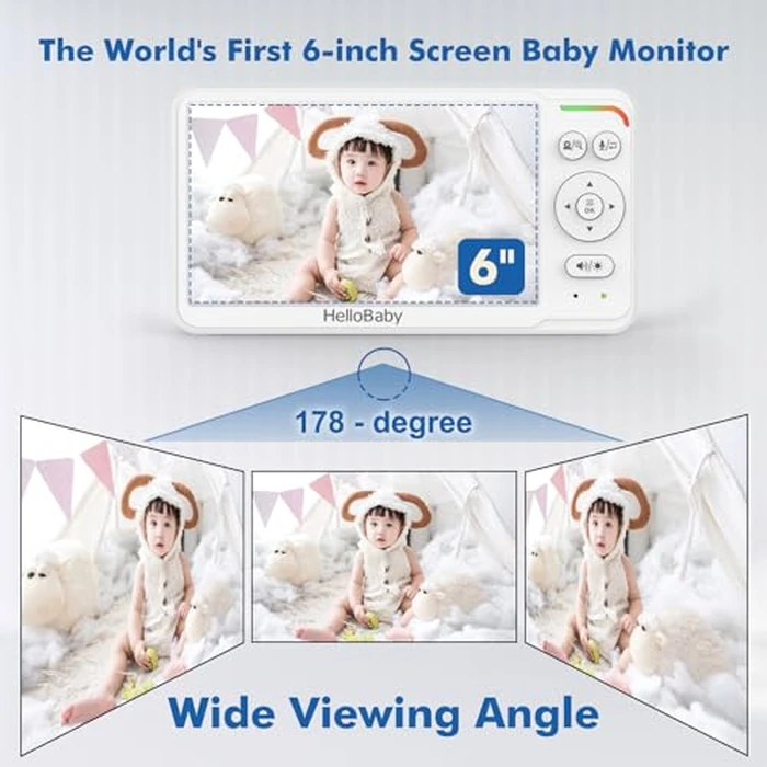 HelloBaby Baby Monitor 6" World First IPS Screen 30H Battery, Secure No WiFi, Pan Tilt Video Camera with Night Vision, VOX, 2-Way Talk, 1000ft, Portable Video Audio Monitor Ideal for Mom, Elderly, Pet by HelloBaby - Image 2