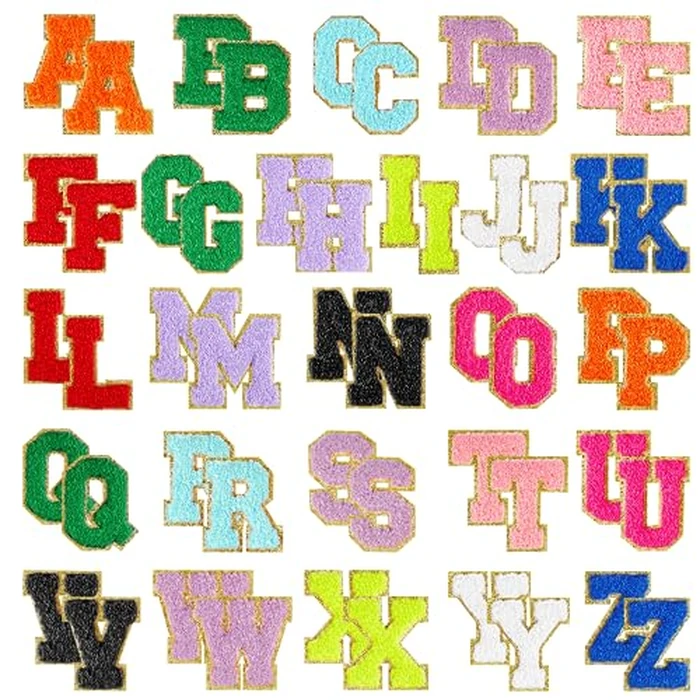Morcheiong 52Pcs Self Adhesive Chenille Letter Patches A-Z, Chenille Letters for Clothing, Fabric, Shoes, Bags (Multicolor) by Morcheiong - Used - Like New condition - US$16.09