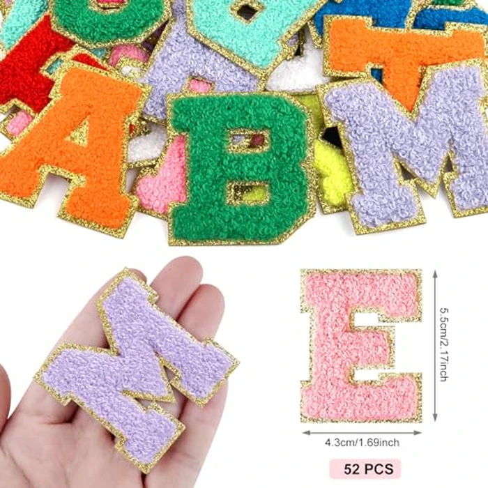 Morcheiong 52Pcs Self Adhesive Chenille Letter Patches A-Z, Chenille Letters for Clothing, Fabric, Shoes, Bags (Multicolor) by Morcheiong - Image 2