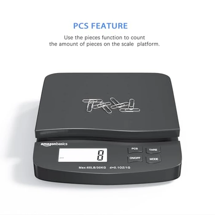 Amazon Basics Digital Postal Table Top Scale with AC Adapter, Counting Function - 65 Pound Capacity, 0.1 Ounce Readability by Amazon Basics - Image 2