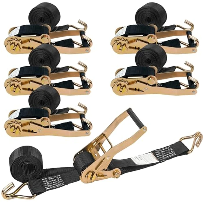 2 Inch Ratchet Straps 6 Pack, 15ft Heavy Duty Tie Down Straps with J Hooks, 6000 LBS Break Strength, 2000 LBS Working Load, Cargo Ratchet Straps for Truck Trailer ATV Motorcycle by Digank - Used - Very Good condition