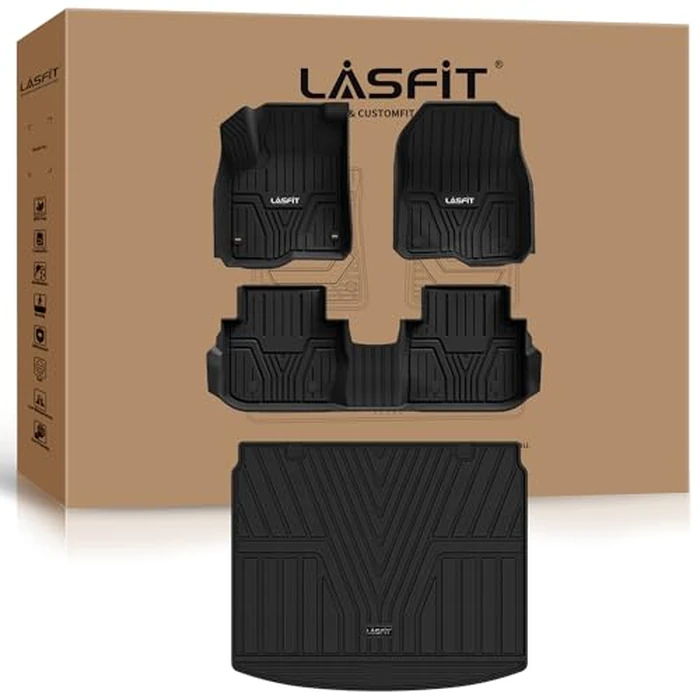 LASFIT Floor Mats and Cargo Liner for Honda CR-V 2026 2025 2024 2023 (Gasoline & Hybrid & e:FCEV), All Weather TPE Car Trunk Mat (Upper Position), 1st & 2nd Row & Trunk Liner Full Set Black by LASFIT - Image 1