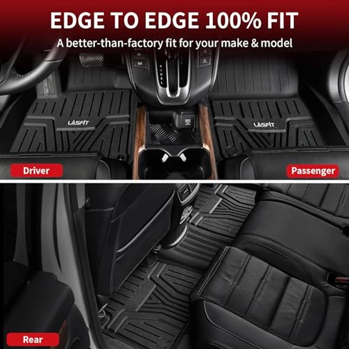 LASFIT Floor Mats and Cargo Liner for Honda CR-V 2026 2025 2024 2023 (Gasoline & Hybrid & e:FCEV), All Weather TPE Car Trunk Mat (Upper Position), 1st & 2nd Row & Trunk Liner Full Set Black by LASFIT - Image 7