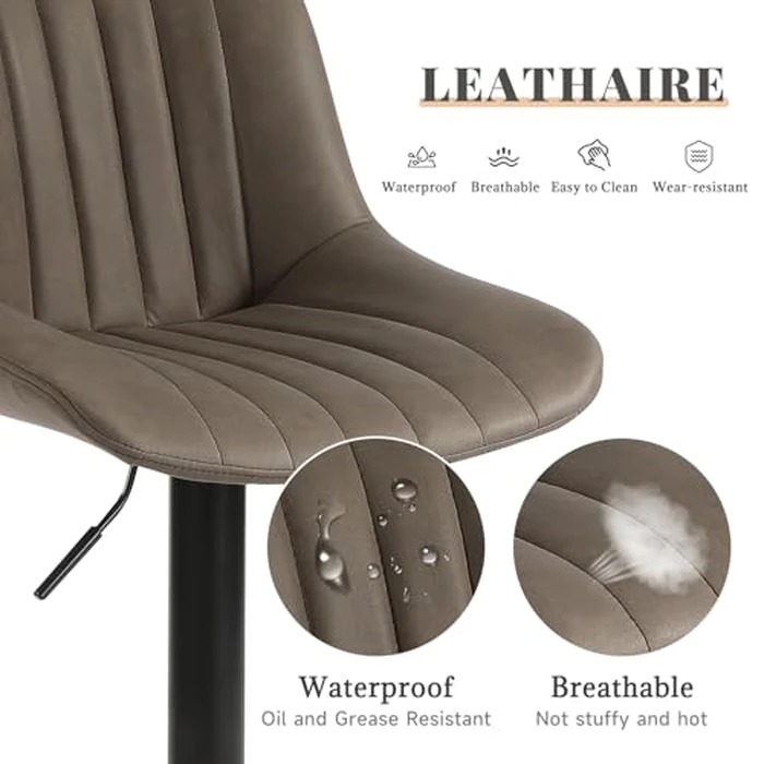 Lennox Furniture Swivel Bar Stools Set of 2, Bar Chairs Adjustable Height Bounded Leather Counter Height Barstools and Sturdy Metal Handel Kitchen Island Stool Sued Fabric by Lennox Furniture - Image 4