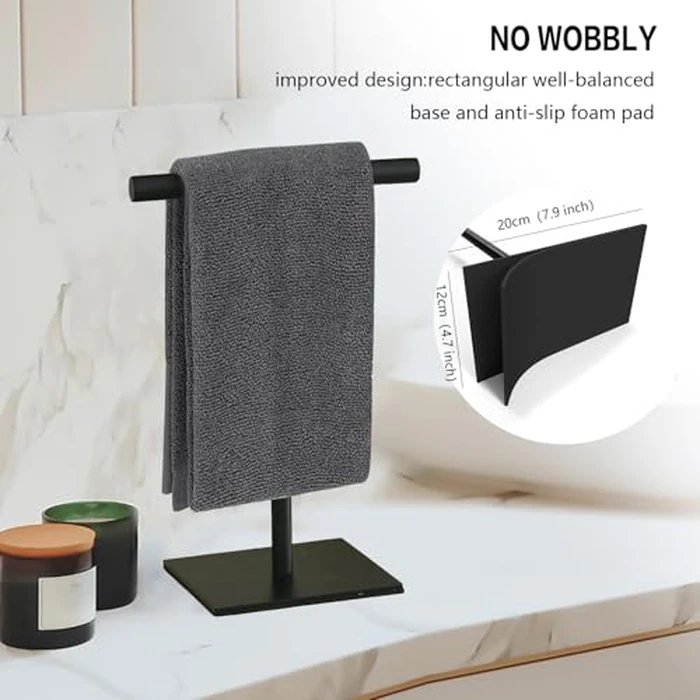 Towel Racks Hand Towel Stand, Countertop T-Shape Stainless Steel Free Towel Rack Stand Storage for Table, Black Towel Ladder Hanger Bar Drying with Heavy Base for Bathroom Kitchen, Bathroom Decor by Uxryd - Image 4