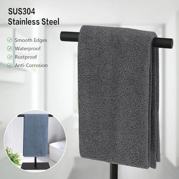 Towel Racks Hand Towel Stand, Countertop T-Shape Stainless Steel Free Towel Rack Stand Storage for Table, Black Towel Ladder Hanger Bar Drying with Heavy Base for Bathroom Kitchen, Bathroom Decor by Uxryd - Image 5
