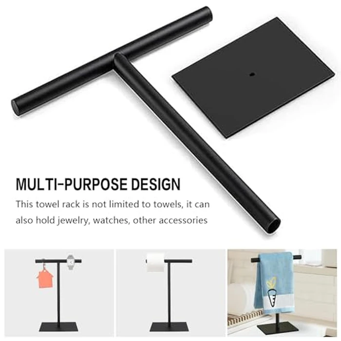 Towel Racks Hand Towel Stand, Countertop T-Shape Stainless Steel Free Towel Rack Stand Storage for Table, Black Towel Ladder Hanger Bar Drying with Heavy Base for Bathroom Kitchen, Bathroom Decor by Uxryd - Image 6