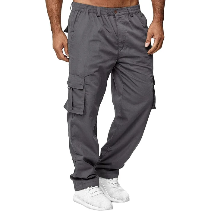 AIFARLD Men's Cargo Pants with Pockets Cotton Hiking Sweatpants Casual Athletic Jogger Sports Outdoor Trousers Relaxed Fit Grey by AIFARLD - Used - Like New condition - US$26.38