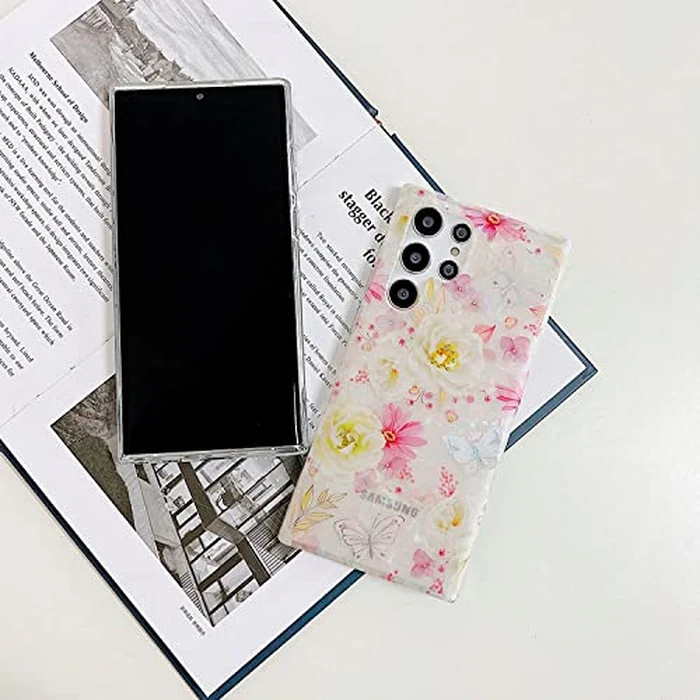 J.west Galaxy S22 Ultra Case 5G, Luxury Sparkle Glitter Translucent Clear Colorful Opal Pearly Thinfoil Design Shiny Floral Print Soft Silicone Cover for Women Girls Slim TPU Protective Phone Case by J.west - Image 3