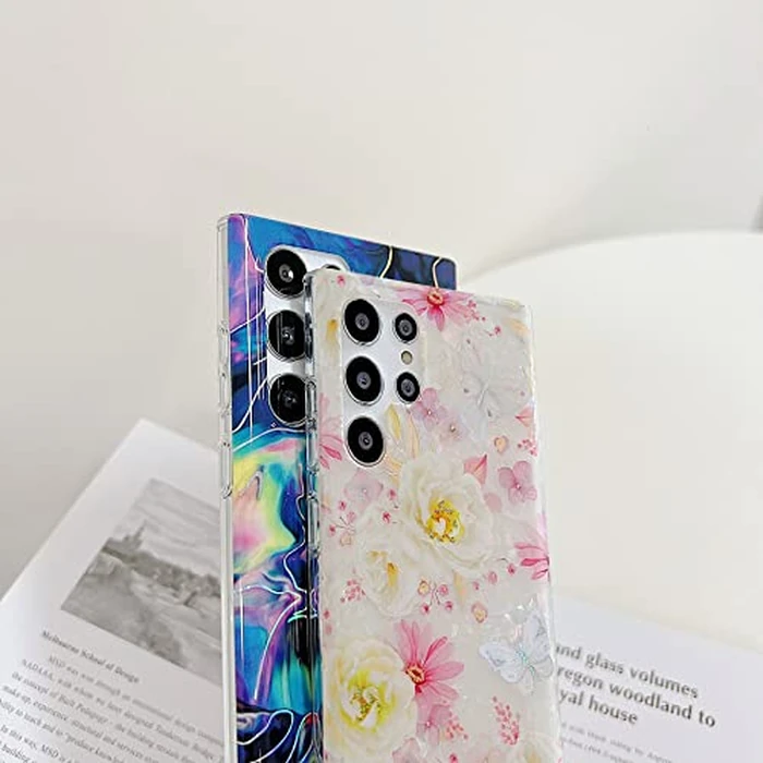 J.west Galaxy S22 Ultra Case 5G, Luxury Sparkle Glitter Translucent Clear Colorful Opal Pearly Thinfoil Design Shiny Floral Print Soft Silicone Cover for Women Girls Slim TPU Protective Phone Case by J.west - Image 6