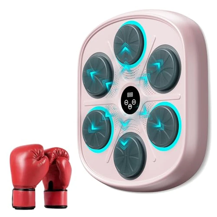 OurStarry New Model Smart Music Boxing Machine for Adults and Kids, Training Machine with LED Electronic Wall Mounted, Home Indoor Workout Equipment with Premium Boxing Gloves (Pink) by OurStarry - Used - Like New condition