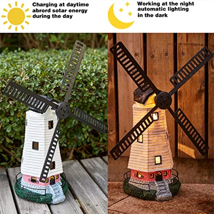 pearlstar Solar Garden Outdoor Windmill Lighthouse - 20" Solar Powered LED Lighthouse Garden Statue Waterproof Decorative Light for Women Mom Landscape Decor Lawn Table Patio Pathway Yard by pearlstar - Image 2