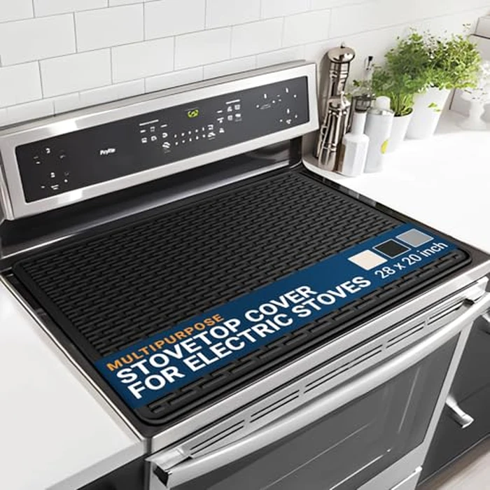 Thick Silicone Stove Top Covers for Electric Stove (28 x 20 Inch) - Silicone Mat for Glass Cooktop, Heat-Resistant Cover Protector, Electric Cooktop Mat with AntiSlip Backing Kitchen Accessory (Black) by Linda's Essentials - Used - Good condition