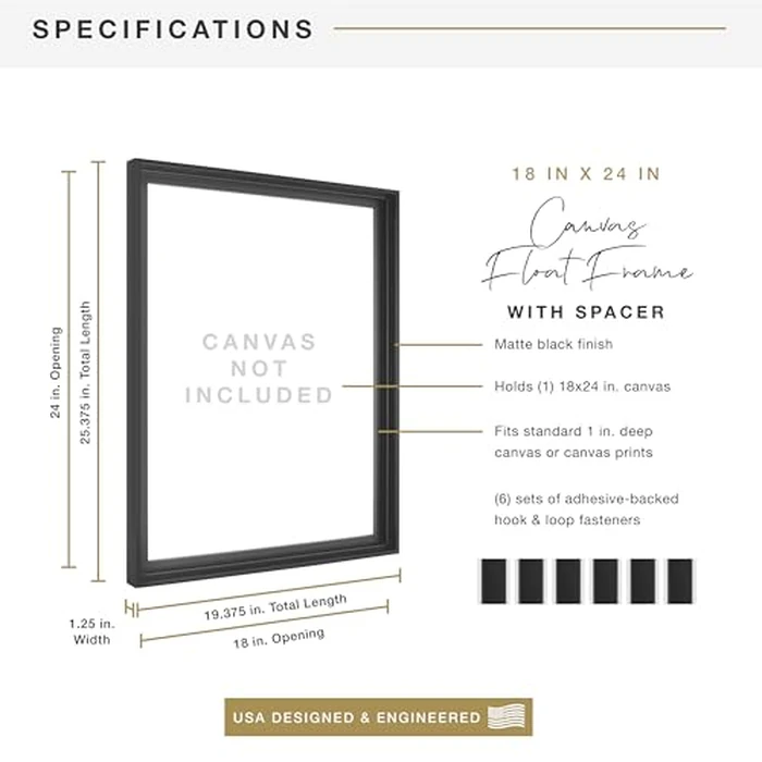 MCS Canvas Float Frames 18x24 Frame, Black Frame for Finished Canvases, Vertical & Horizontal Wall Hanging Large with Adhesive for Canvas Paintings (1-Pack) by MCS - Image 3