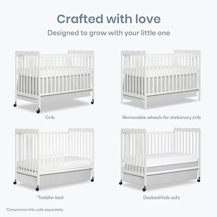 Dream On Me Carson Classic 3-in-1 Convertible Full-Size Baby Crib in White, GreenGuard Gold & BSA, 4 Mattress Heights, Converts to Day & Toddler Bed, Locking Wheels, Classic Nursery Design by Dream On Me - Image 4