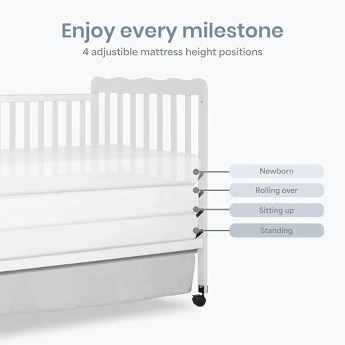 Dream On Me Carson Classic 3-in-1 Convertible Full-Size Baby Crib in White, GreenGuard Gold & BSA, 4 Mattress Heights, Converts to Day & Toddler Bed, Locking Wheels, Classic Nursery Design by Dream On Me - Image 6