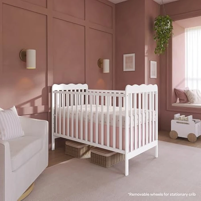 Dream On Me Carson Classic 3-in-1 Convertible Full-Size Baby Crib in White, GreenGuard Gold & BSA, 4 Mattress Heights, Converts to Day & Toddler Bed, Locking Wheels, Classic Nursery Design by Dream On Me - Image 7