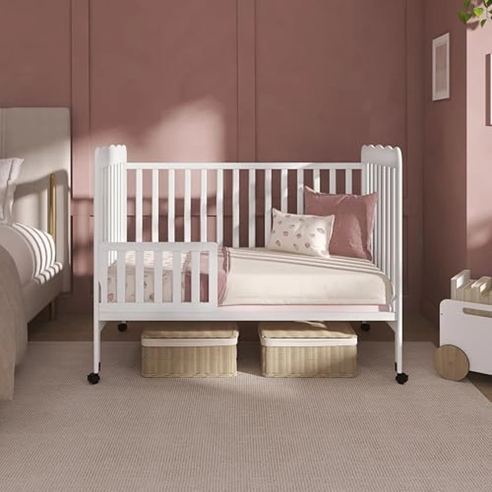Dream On Me Carson Classic 3-in-1 Convertible Full-Size Baby Crib in White, GreenGuard Gold & BSA, 4 Mattress Heights, Converts to Day & Toddler Bed, Locking Wheels, Classic Nursery Design by Dream On Me - Image 8