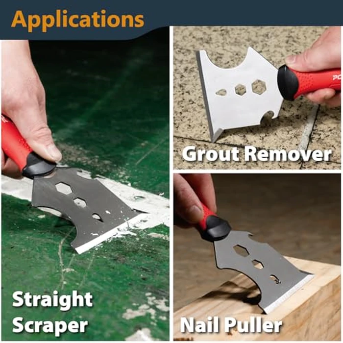 POWERTEC 9-in-1 Painter's Tool w/ 4 Inch Stainless Steel Putty Knife | Straight Scraper, Grout Remover, Roller Cleaning, Can Opener, Bottle Opener, Nail Puller, Screwdriver, 3/8" & 1/4" Wrench (72068) by POWERTEC - Image 6