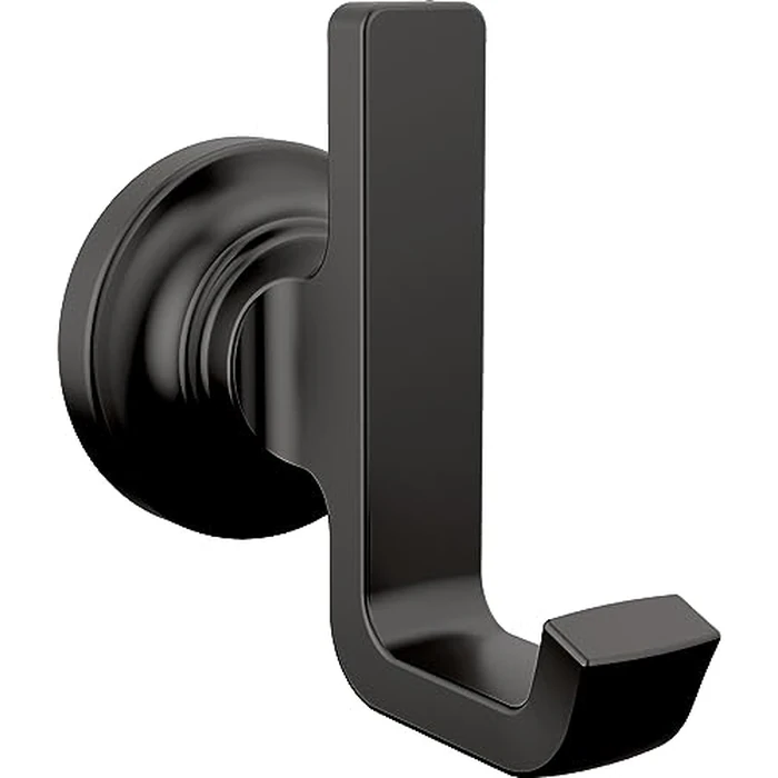 Delta Tetra (1-Pack) Towel Hooks Matte Black Double Bathroom J Hooks Wall Mounted for Robes & Towels Hand Towel Hook Holder Kitchen, Bathroom Accessories 78935-BL by DELTA - Image 1