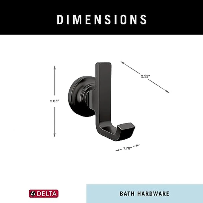 Delta Tetra (1-Pack) Towel Hooks Matte Black Double Bathroom J Hooks Wall Mounted for Robes & Towels Hand Towel Hook Holder Kitchen, Bathroom Accessories 78935-BL by DELTA - Image 6