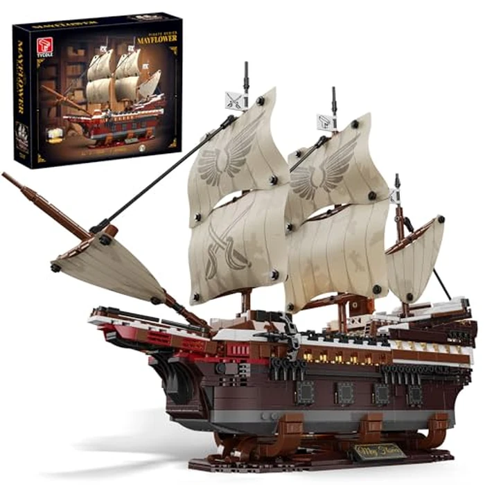 TYCOLE Pirate Ship Building Set with Lights - Mayflower Ship Model Toy.Great home&office decoration for pirates fans,Idea choice for adults and boys aged 8-14 as birthday, Christmas gifts(2076PCS) by TYCOLE - Used - Like New condition - CA$66.49
