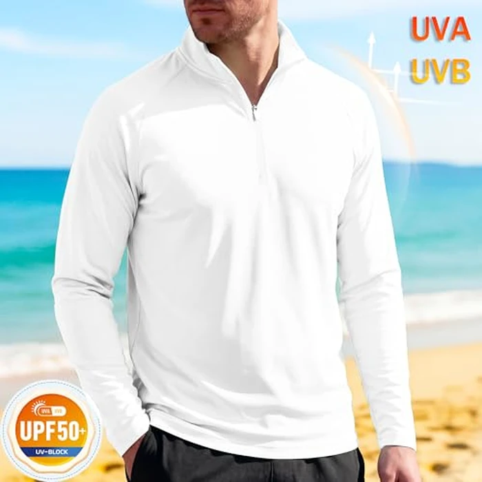 Men's UPF 50+ Sun Protective Quarter Zip Long Sleeve Outdoor Shirt for Hiking, Fishing - White by MAGCOMSEN - Used - Like New condition