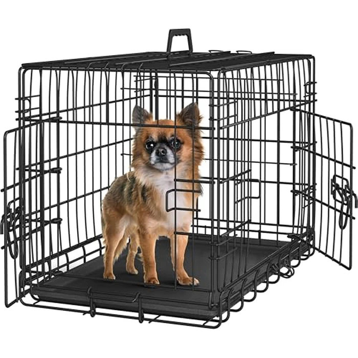 Yaheetech Dog Crate 24'' Double Door Dog Cage w/Divider for Puppy Collapsible Metal with Removable Tray Wire Dog Kennel Crate for Small Dogs Travel Cage, Black by Yaheetech - Used - Very Good condition