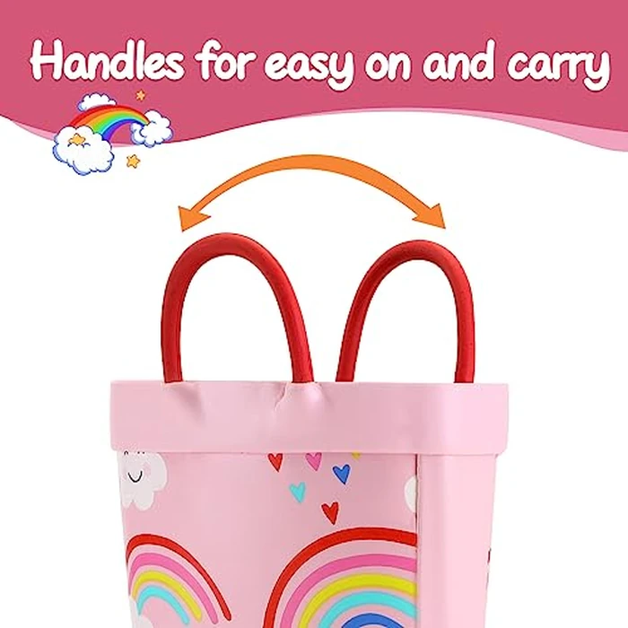 K KomForme Kids Rain Boots Waterproof Printed Rubber boots with Handles, Size 2 Big Kid, Rainbow Cloud by K KomForme - Image 4