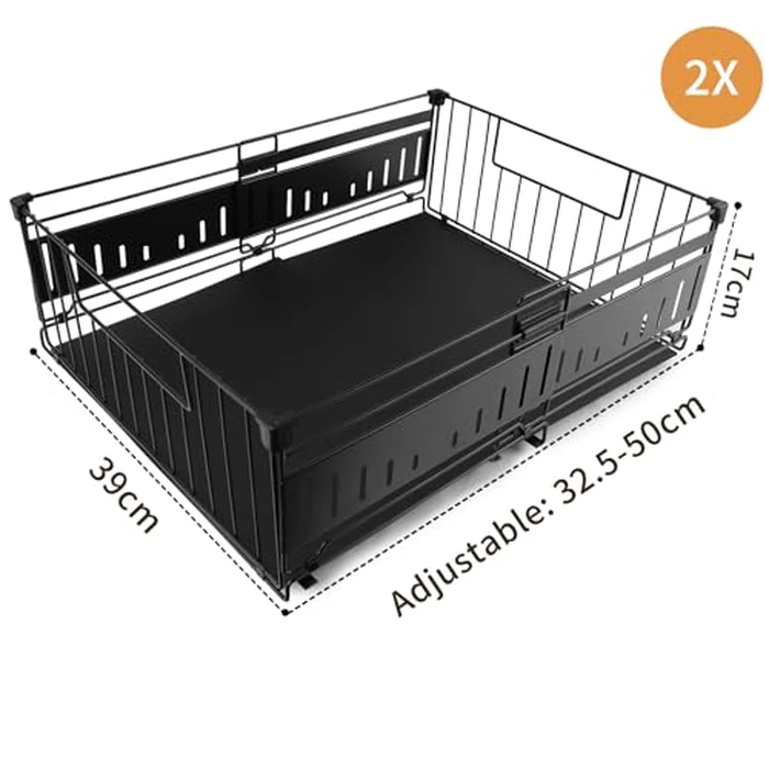HABITELLO Pull Out Cabinet Organizer Expandable(12.8"-19.7"), No Drill Adhesive Pull Out Drawers Metal, Storage and Organization for Kitchen, Slide Out Drawers for Bathroom(Style A Black, 2 PCS) by HABITELLO - Image 4