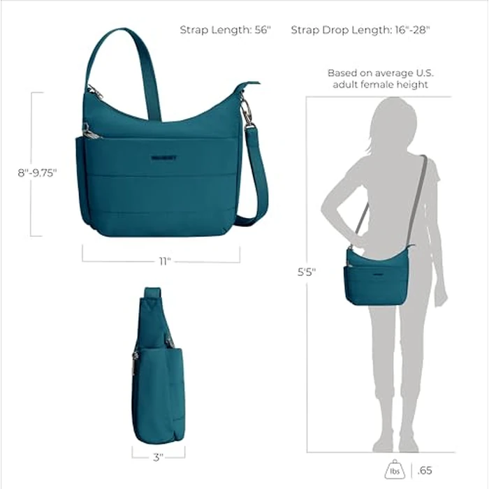 Travelon Unisex's Anti-Theft Roam Medium Crossbody, Capri Blue, 8" H(Center) x 9.75" H(Wing) x 11W x 3" D by Travelon - Image 4