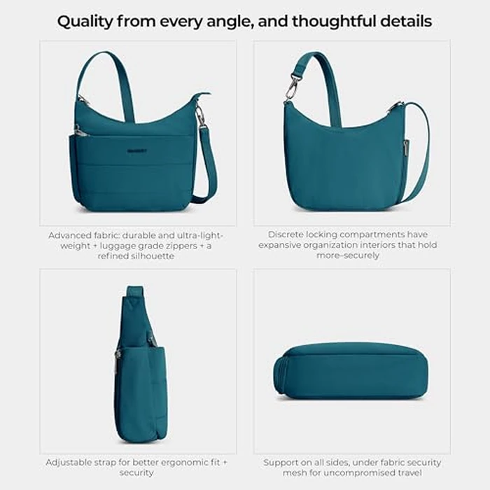 Travelon Unisex's Anti-Theft Roam Medium Crossbody, Capri Blue, 8" H(Center) x 9.75" H(Wing) x 11W x 3" D by Travelon - Image 5
