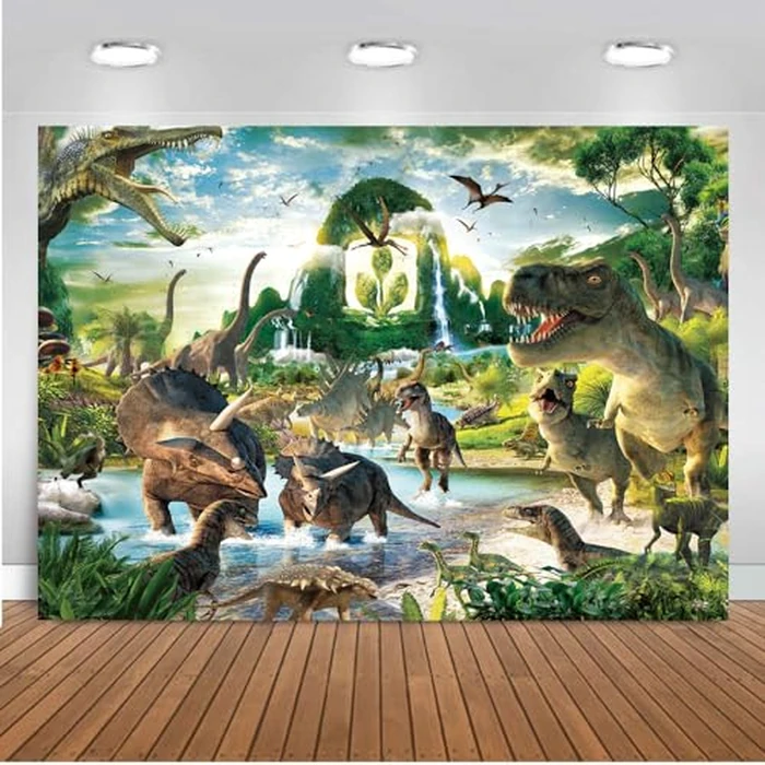 DHXXSC 7X5FT Dinosaur Photo Backdrop Dinosaur Park Theme Photography Background Prehistoric Animals for Boy Girl Birthday Party Banner Newborn Baby Shower Decoration Photo Backdrops DH-269 by DHXXSC - Image 1