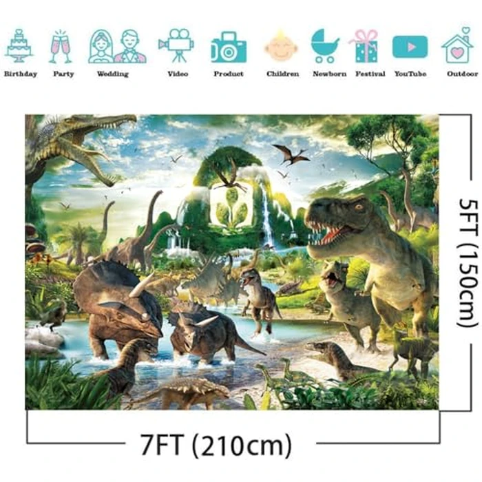 DHXXSC 7X5FT Dinosaur Photo Backdrop Dinosaur Park Theme Photography Background Prehistoric Animals for Boy Girl Birthday Party Banner Newborn Baby Shower Decoration Photo Backdrops DH-269 by DHXXSC - Image 4