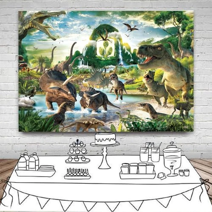 DHXXSC 7X5FT Dinosaur Photo Backdrop Dinosaur Park Theme Photography Background Prehistoric Animals for Boy Girl Birthday Party Banner Newborn Baby Shower Decoration Photo Backdrops DH-269 by DHXXSC - Image 5