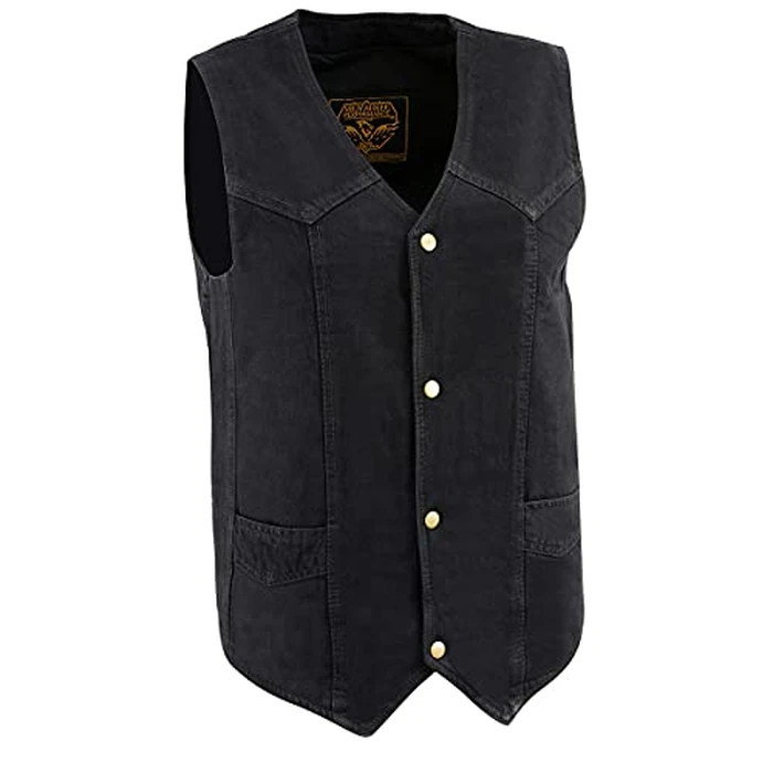 Milwaukee Leather DM1310 Men's Black Classic Denim Western Style Cowboy Biker Vest w/Snap Button Closure - 5X-Large by Milwaukee Leather - Image 1