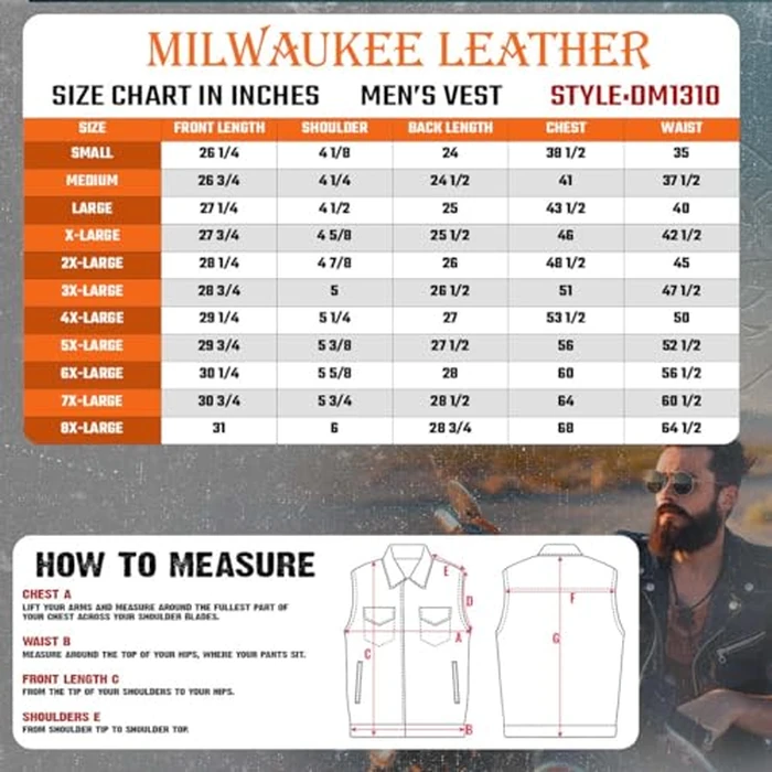 Milwaukee Leather DM1310 Men's Black Classic Denim Western Style Cowboy Biker Vest w/Snap Button Closure - 5X-Large by Milwaukee Leather - Image 3