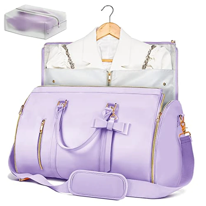 Garment Bags for Travel for Women, Stylish Garment Duffle Bag, Convertible & Foldable 2 in 1 PU Suit Bag For Hanging Clothes, Business Trip Bag With Toiletry Pocket & Shoes Compartment, Purple by STHMEOOHT - Used - Very Good condition