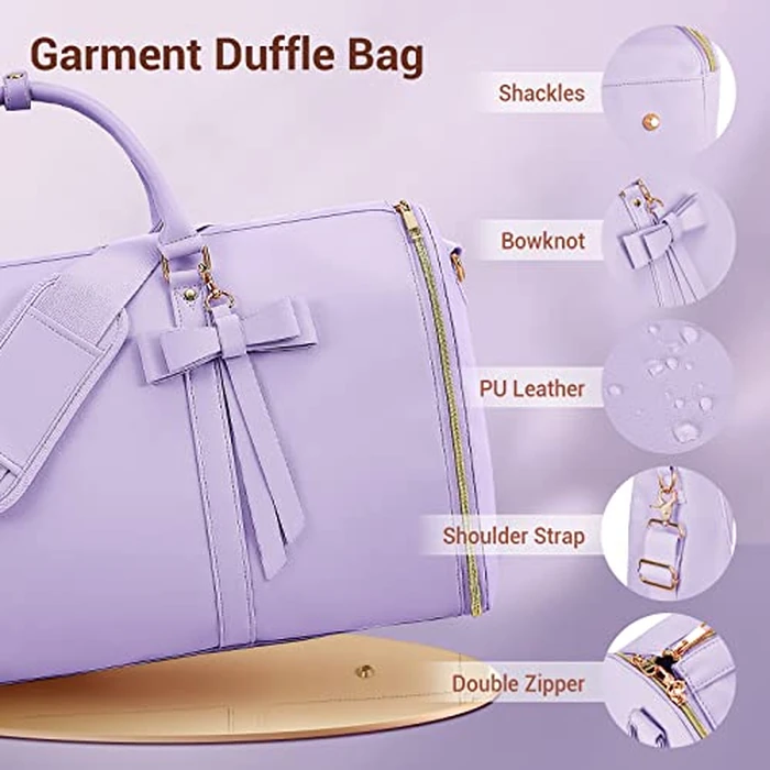 Garment Bags for Travel for Women, Stylish Garment Duffle Bag, Convertible & Foldable 2 in 1 PU Suit Bag For Hanging Clothes, Business Trip Bag With Toiletry Pocket & Shoes Compartment, Purple by STHMEOOHT - Image 3