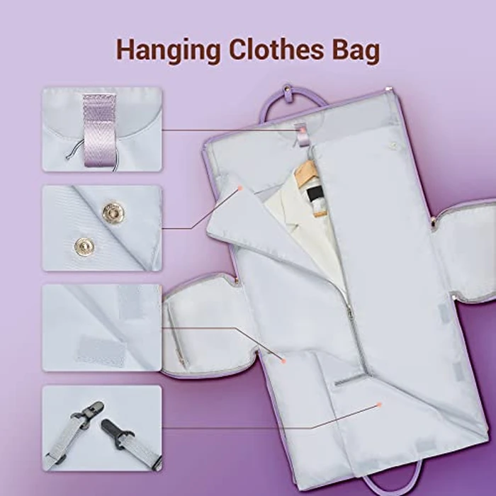 Garment Bags for Travel for Women, Stylish Garment Duffle Bag, Convertible & Foldable 2 in 1 PU Suit Bag For Hanging Clothes, Business Trip Bag With Toiletry Pocket & Shoes Compartment, Purple by STHMEOOHT - Image 5