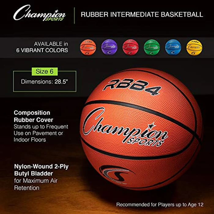 Champion Sports Rubber Intermediate Basketball, Heavy Duty - Pro-Style Basketballs, and Sizes - Premium Basketball Equipment, Indoor Outdoor - Sports Education Supplies (Size 6, Blue) by Champion Sports - Image 3